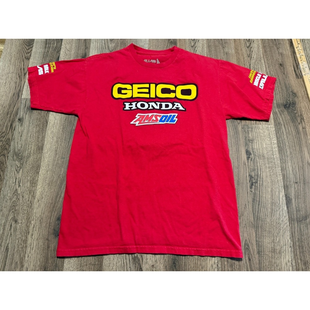 Geico Honda Amsoil Alias Shirts Men's Size M Red Yellow Short Sleeve Crew Neck
